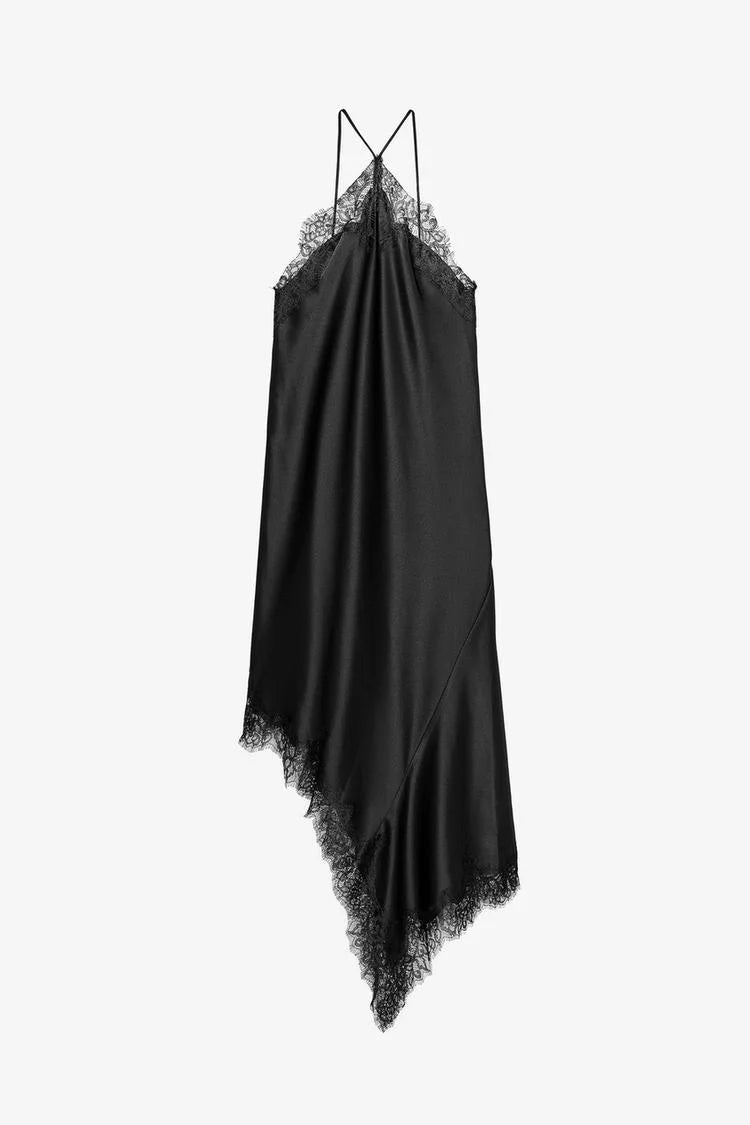 Women's Sexy Halter Lace Hem Romantic Dress Fashion Backless Dip Hem Slip Long Dress Lady 2025 Summer Chic Evening Party Vestido