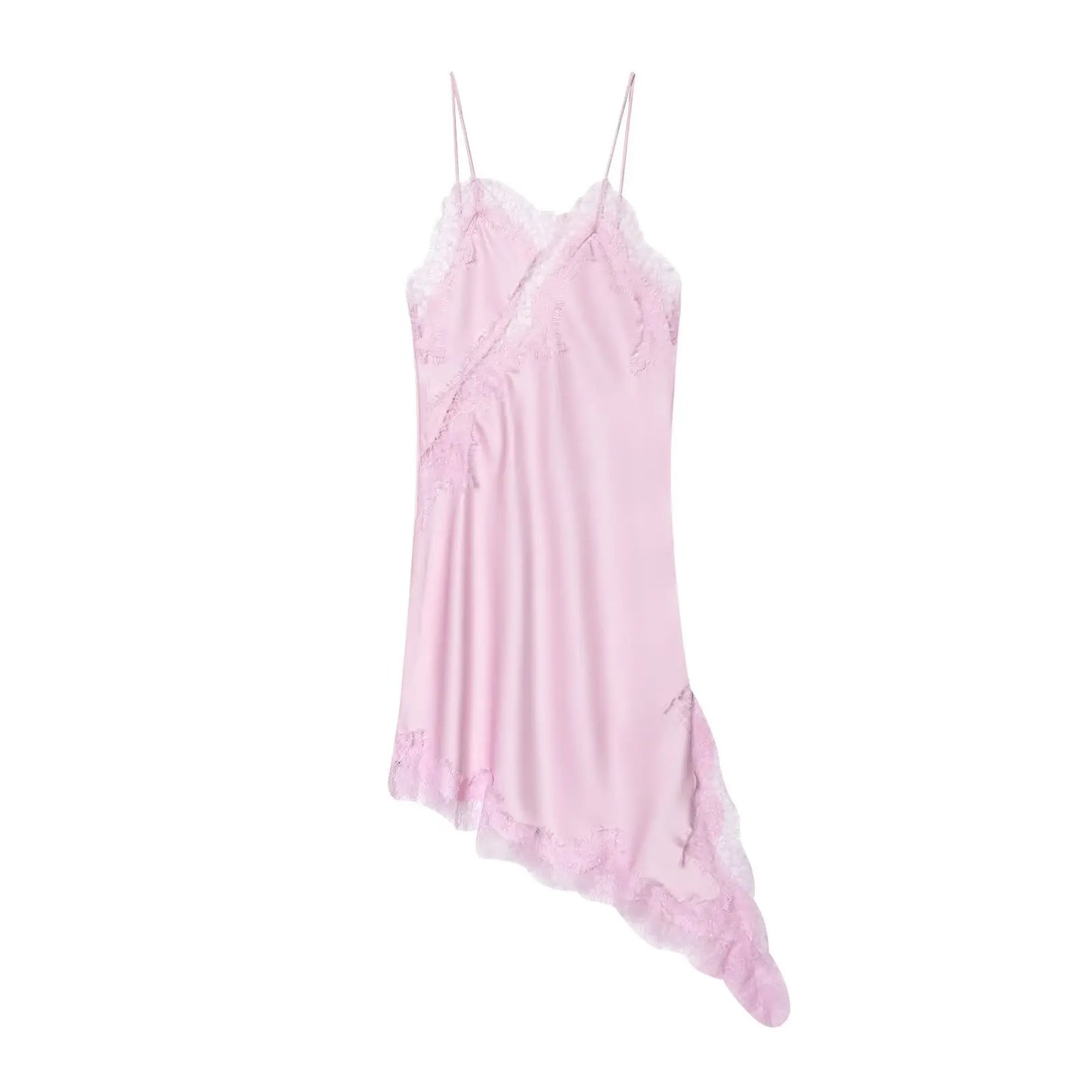 TRAF Lace Asymmetric Dress Summer New 2025 Women's clothing Fashion V-neck Sexy mini dress vest chic French Evening