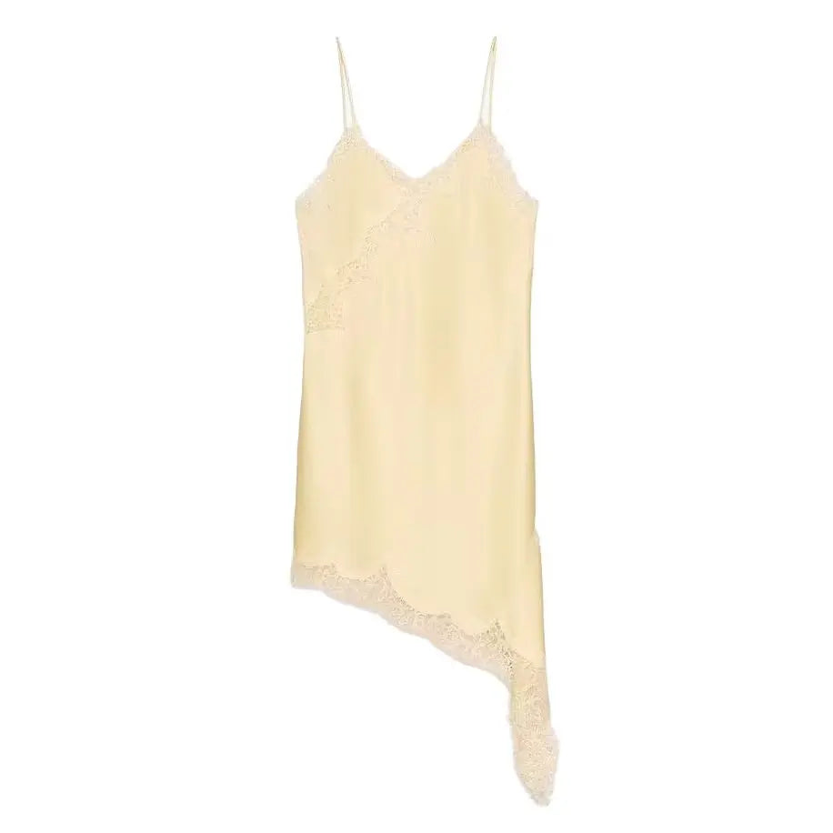 TRAF Lace Asymmetric Dress Summer New 2025 Women's clothing Fashion V-neck Sexy mini dress vest chic French Evening