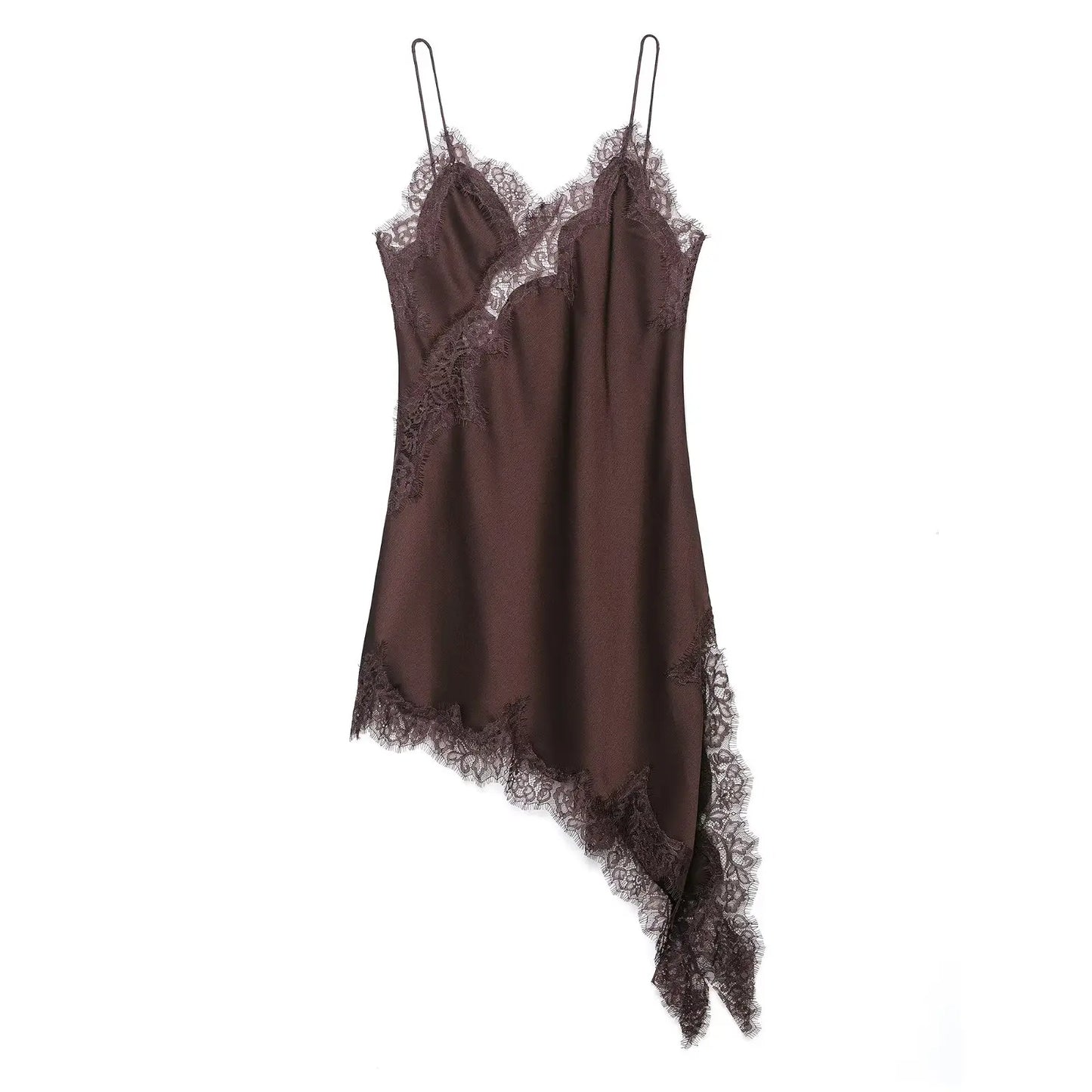 TRAF Lace Asymmetric Dress Summer New 2025 Women's clothing Fashion V-neck Sexy mini dress vest chic French Evening