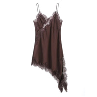 TRAF Lace Asymmetric Dress Summer New 2025 Women's clothing Fashion V-neck Sexy mini dress vest chic French Evening