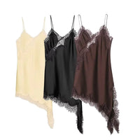 TRAF Lace Asymmetric Dress Summer New 2025 Women's clothing Fashion V-neck Sexy mini dress vest chic French Evening