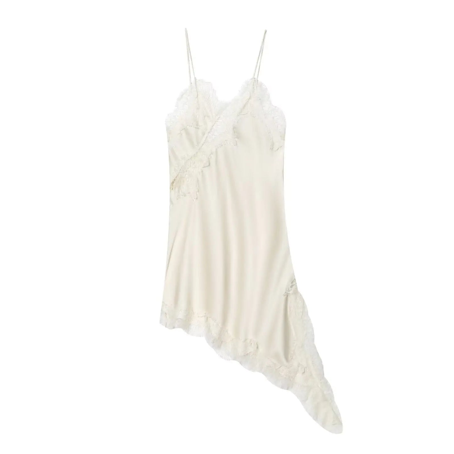 TRAF Lace Asymmetric Dress Summer New 2025 Women's clothing Fashion V-neck Sexy mini dress vest chic French Evening