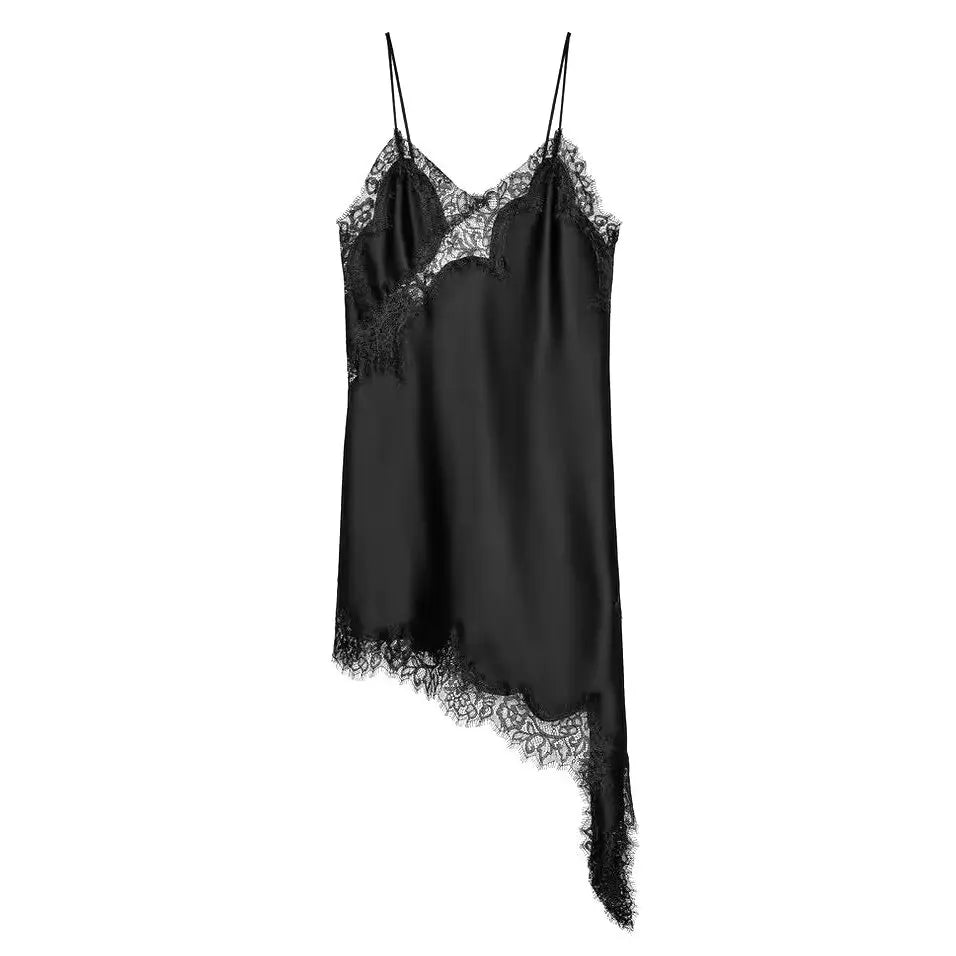 TRAF Lace Asymmetric Dress Summer New 2025 Women's clothing Fashion V-neck Sexy mini dress vest chic French Evening